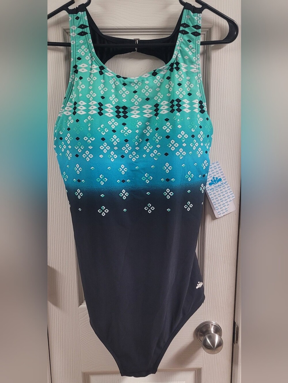 Women’s Aquabelle Ombre Geo-Print One-Piece Swimsuit - Teal & Black
